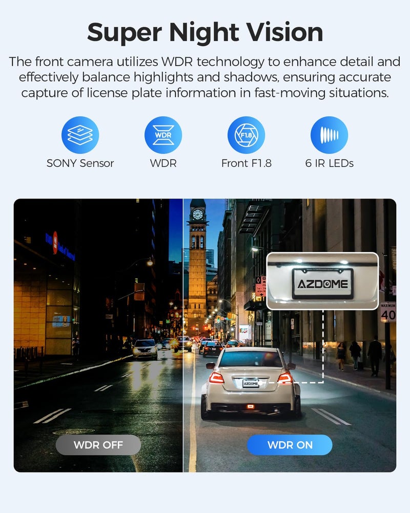 AZDOME M550 3 Channel Dash Cam, 4K+2.5K Dual Dash Camera for Cars Built-in WiFi GPS, 1440P+1080P+1440P Front and Rear Inside, 64GB Card Included, 3.19" IPS Screen, WDR, IR Night Vision, Parking Mode - Image 4