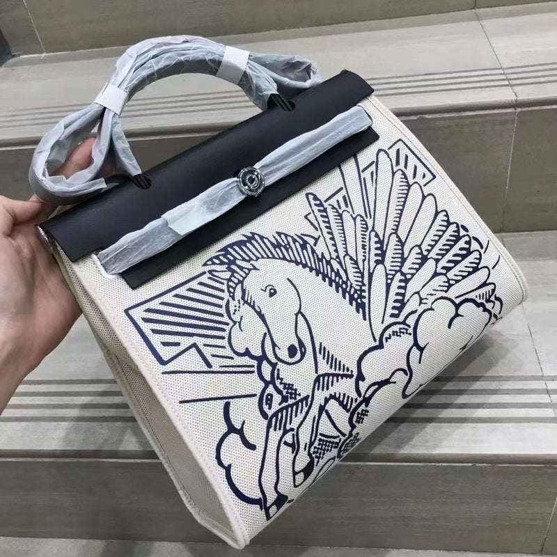 2022 New herbag Canvas Kelly Bag Large Capacity Tote Bag Color Matching Fashion All-match Shoulder Crossbody Bag Large Pegasus 