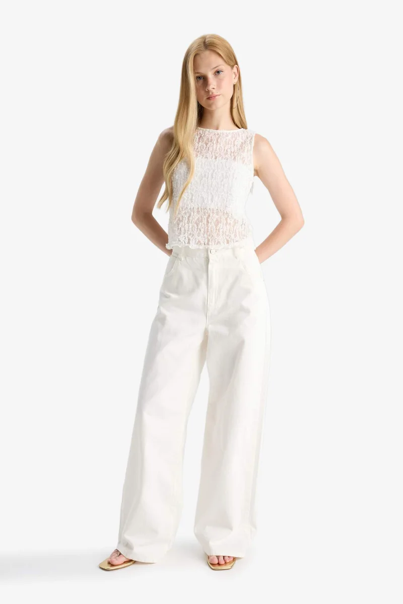 DeFacto Fitted Crew Neck Sleeveless Lace Blouse