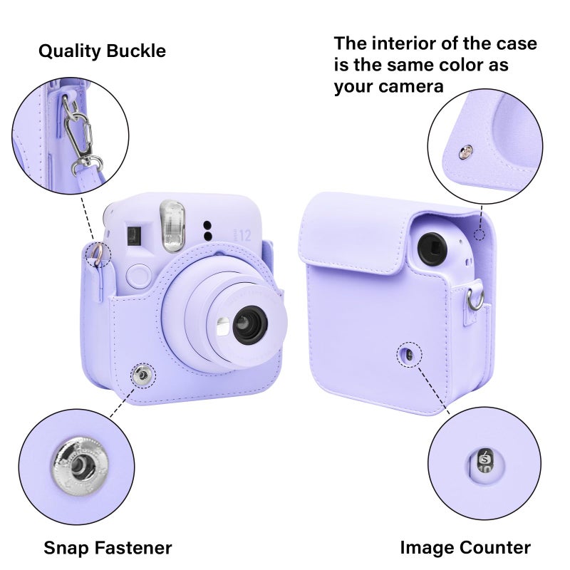 Rieibi Camera Case Compatible with Fuji Instax Mini 12 - MINI 12 Carry Case for Fujifilm Instax Mini 12 Instant Camera - mini 12 Bag Cover with Strap - Lilac Purple - Image 2
