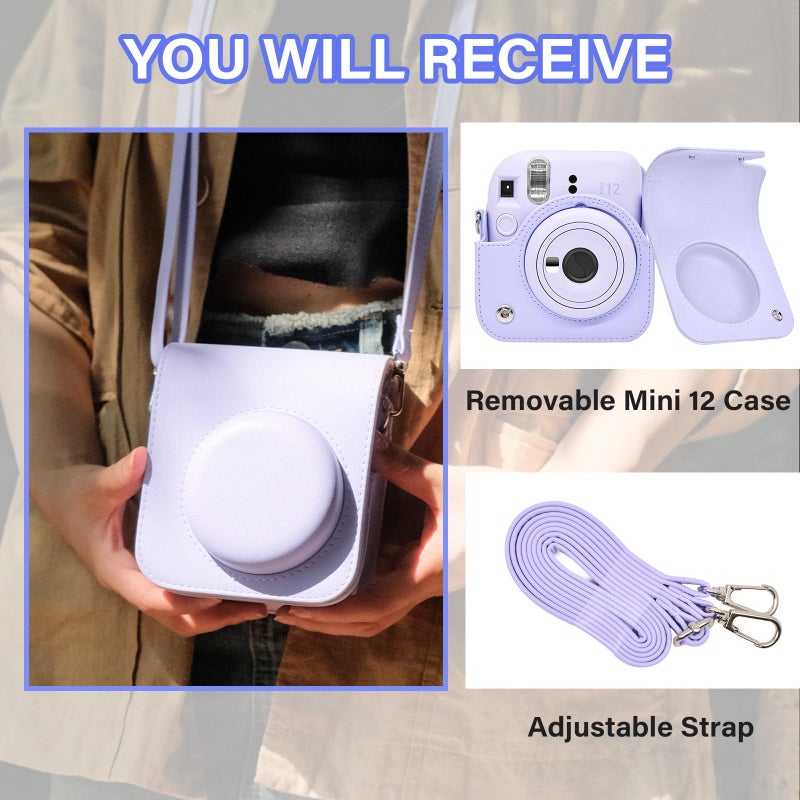 Rieibi Camera Case Compatible with Fuji Instax Mini 12 - MINI 12 Carry Case for Fujifilm Instax Mini 12 Instant Camera - mini 12 Bag Cover with Strap - Lilac Purple - Image 5