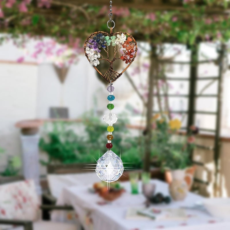 Persofine Window Hanging Suncatcher with Crystal , Tree of Life Garden Hanging Rainbow Maker Ornament (Tree of Life-Heart) - Image 4