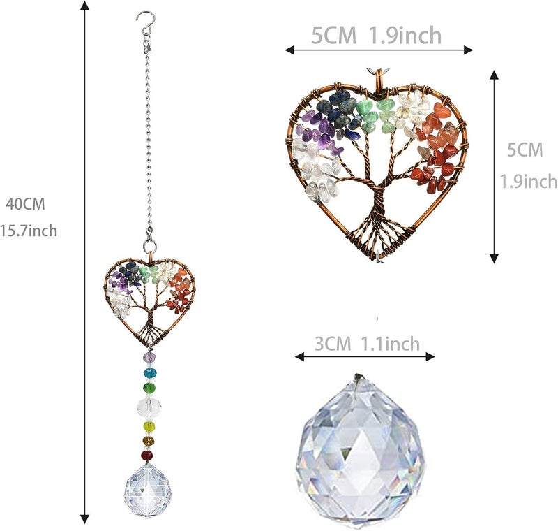 Persofine Window Hanging Suncatcher with Crystal , Tree of Life Garden Hanging Rainbow Maker Ornament (Tree of Life-Heart) - Image 1