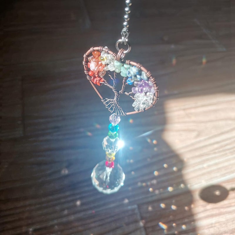 Persofine Window Hanging Suncatcher with Crystal , Tree of Life Garden Hanging Rainbow Maker Ornament (Tree of Life-Heart) - Image 3