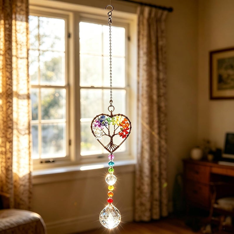 Persofine Window Hanging Suncatcher with Crystal , Tree of Life Garden Hanging Rainbow Maker Ornament (Tree of Life-Heart) - Image 5