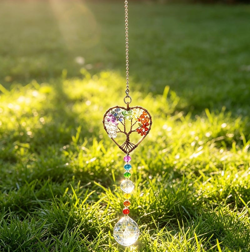 Persofine Window Hanging Suncatcher with Crystal , Tree of Life Garden Hanging Rainbow Maker Ornament (Tree of Life-Heart) - Image 2