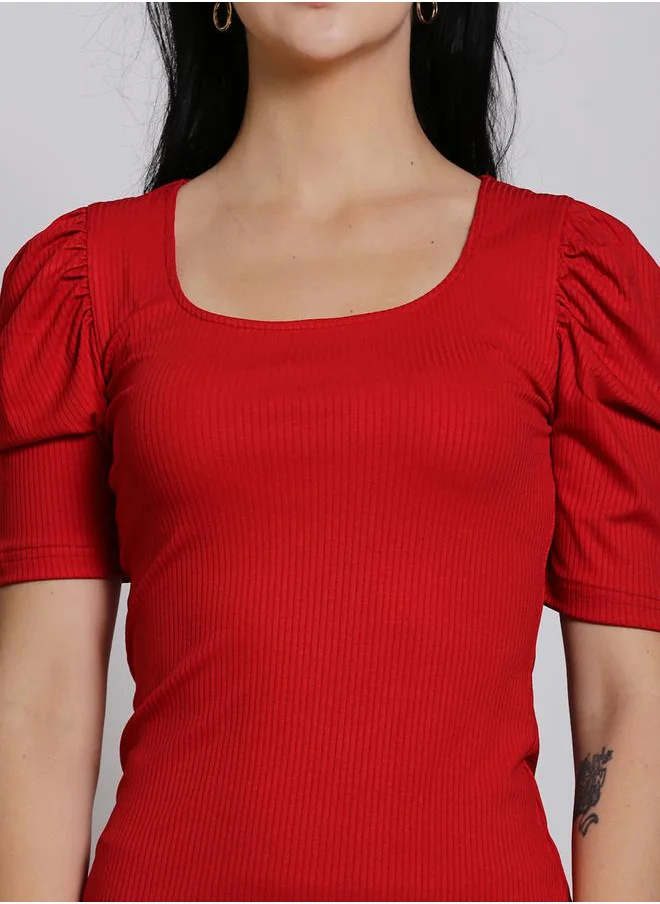 Sera Rib Bodycon Mini Dress with Puff Sleeves by Styli