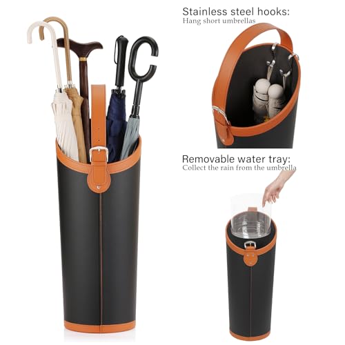 ELPMD Faux Leather Large Umbrella Holder Entryway，Modern Black Umbrella Rack Stand Indoor - Image 5