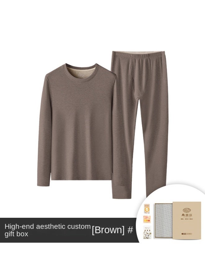New Silk Wool Men's Fleece Lined Thickened Thermal Underwear Set For Autumn And Winter