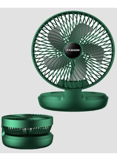 Inder USB Desktop Folding Fan Portable Mini Electric Desk Fan Small Dormitory Low-Noise Cooling Fan with Head Adjustable for Home Bedroom Office (Green)  - Image 1