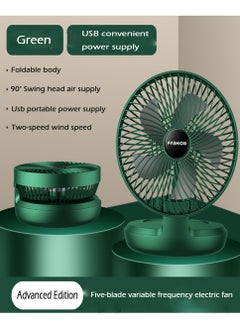 Inder USB Desktop Folding Fan Portable Mini Electric Desk Fan Small Dormitory Low-Noise Cooling Fan with Head Adjustable for Home Bedroom Office (Green)  - Image 2