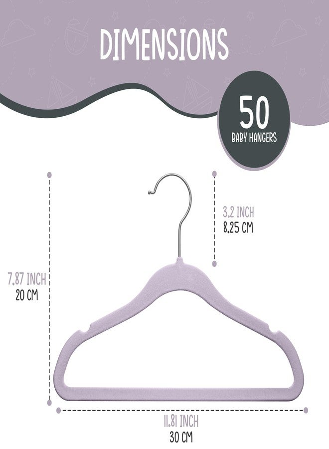 TechZoo 50 Premium Velvet Baby Hangers 11.8" Inch Non-Slip Infant, Ultra Slim Space-Saving Children Closet Hangers, 360° Swivel Hook, Strong & Durable Baby Toddler Kids Clothes Hanger, Purple - Image 3