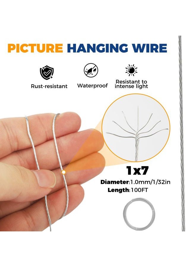 kosprie Picture Hanging Wire, 100 Feet Picture Frame Wire for Wall Frames, Canvas Paintings, Holiday Decor, Artwork,Garden Frames,Patio Decor, Photos, Supports Up to 30lbs - Image 2