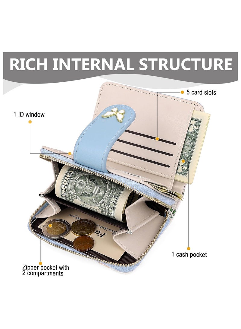 عام محفظة سيدات بتصميم الفراشة - محفظة نسائية صغيرة زرقاء بتصميم كاواي، محفظة مدمجة للفتيات، منظم جيوب أنيق، الهدية المثالية لها - Image 4