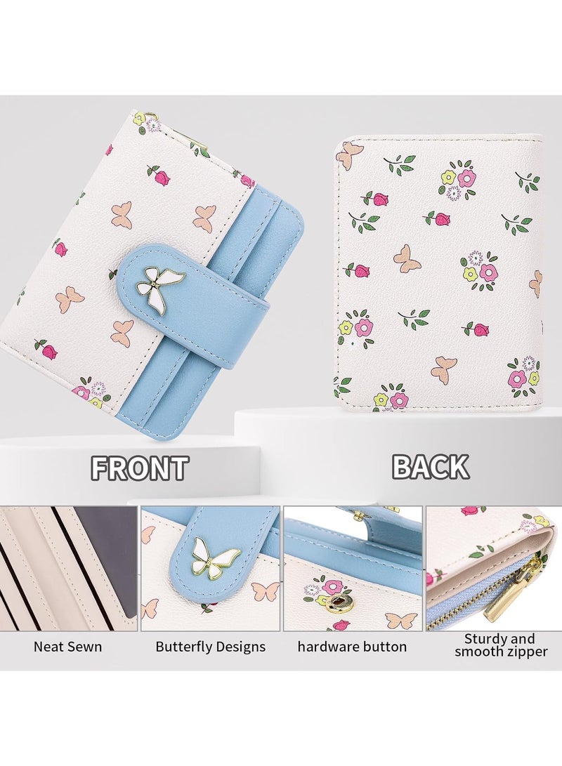 عام محفظة سيدات بتصميم الفراشة - محفظة نسائية صغيرة زرقاء بتصميم كاواي، محفظة مدمجة للفتيات، منظم جيوب أنيق، الهدية المثالية لها - Image 2