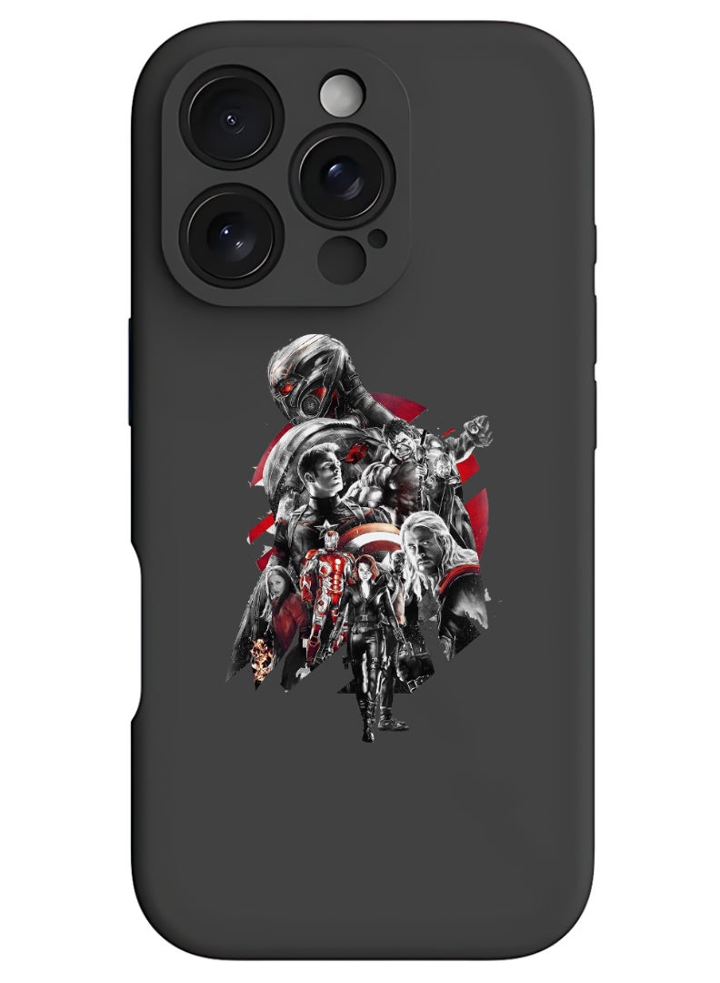 Theodor iPhone 16 Pro Max Black Protective Slim Fit Case Liquid Silicone Cover with Full Body Protection Anti-Scratch Shockproof Case For iPhone - avengers - Image 1