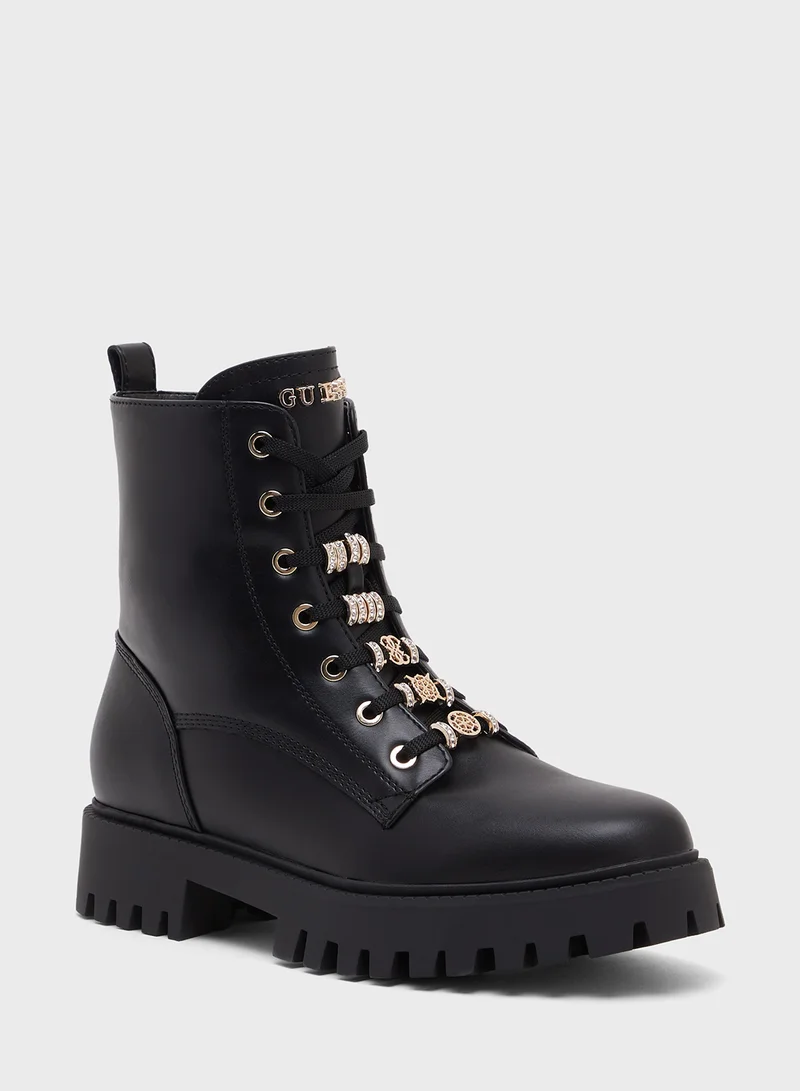 GUESS Lace Up Ankle Strap Boots