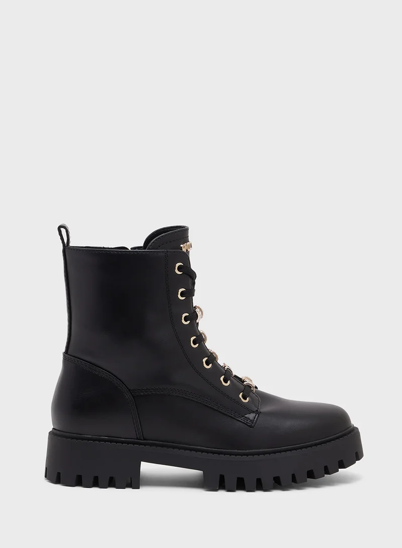 GUESS Lace Up Ankle Strap Boots