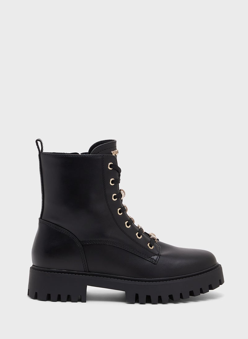 GUESS Lace Up Ankle Strap Boots  - Image 1