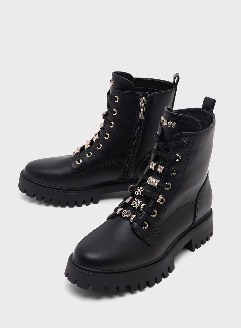 GUESS Lace Up Ankle Strap Boots  - Image 4