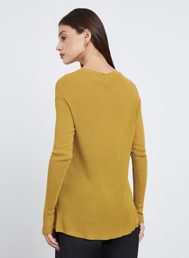 Styli Button Down Long Sleeve Ribbed Top - Image 4