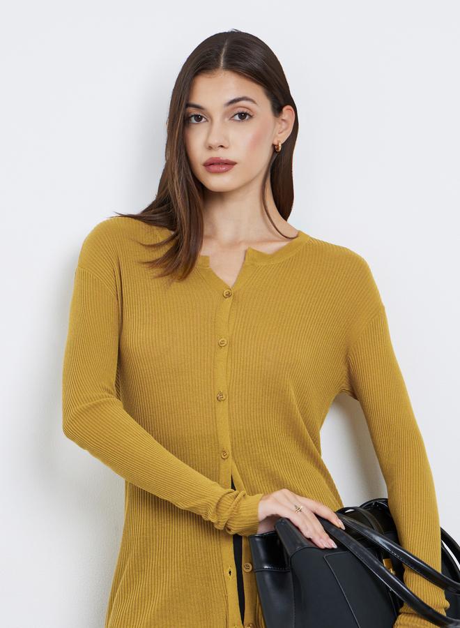 Styli Button Down Long Sleeve Ribbed Top - Image 1