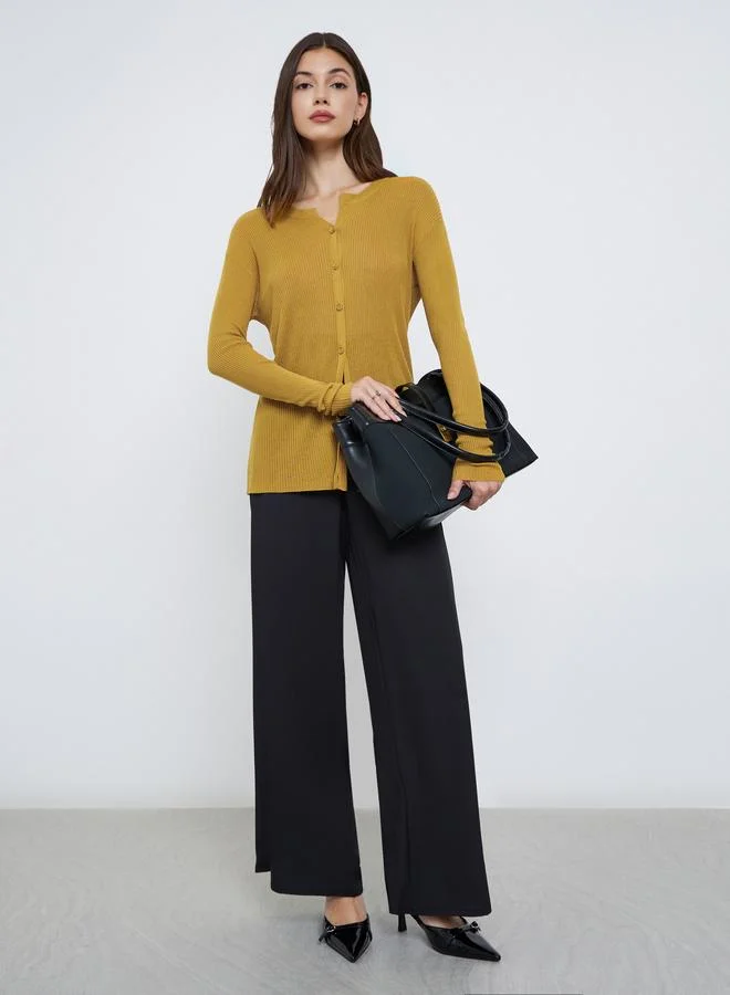 Styli Styli Button Down Long Sleeve Ribbed Top
