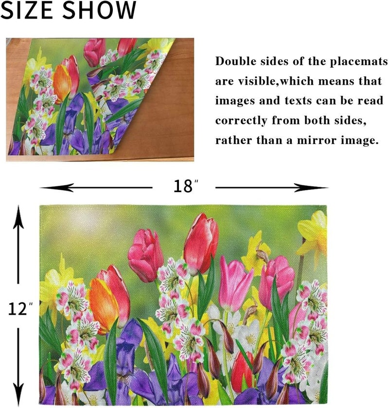 Vdsrup Spring Tulips Flowers Placemats Set of 4 Summer Daffodils Daisy Florals Table Mats Burlap Placemat Washable NonSlip Heat Resistant Place Mats for Party Kitchen Dining Decorations 12 X 18 Inch - Image 5