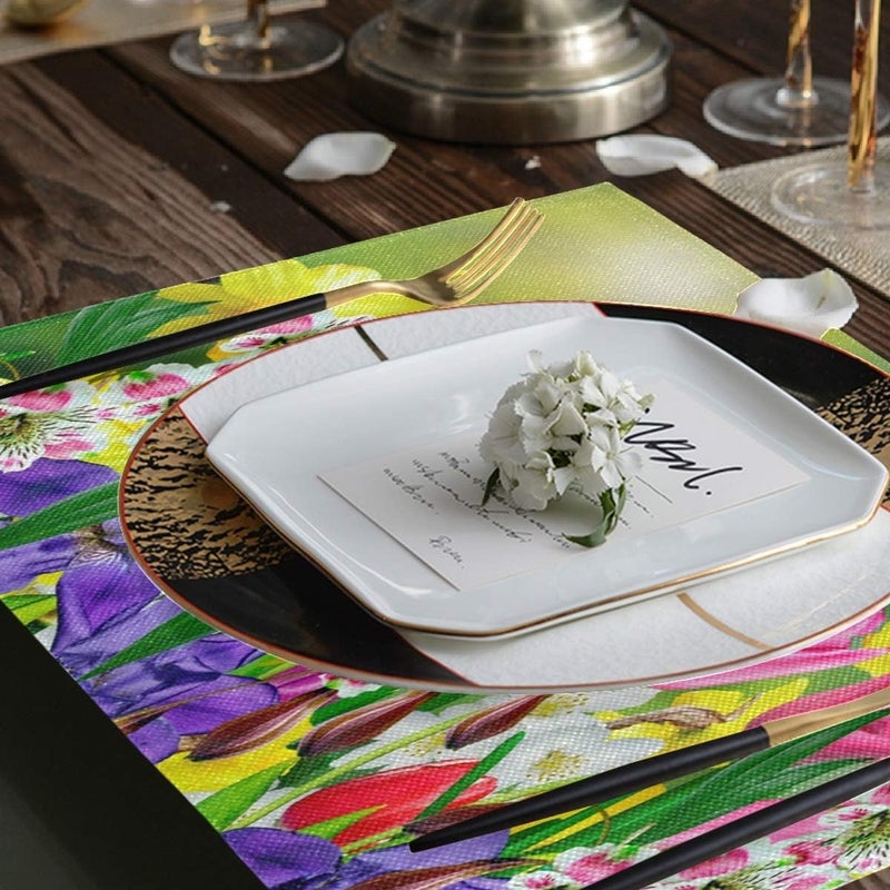 Vdsrup Spring Tulips Flowers Placemats Set of 4 Summer Daffodils Daisy Florals Table Mats Burlap Placemat Washable NonSlip Heat Resistant Place Mats for Party Kitchen Dining Decorations 12 X 18 Inch - Image 4