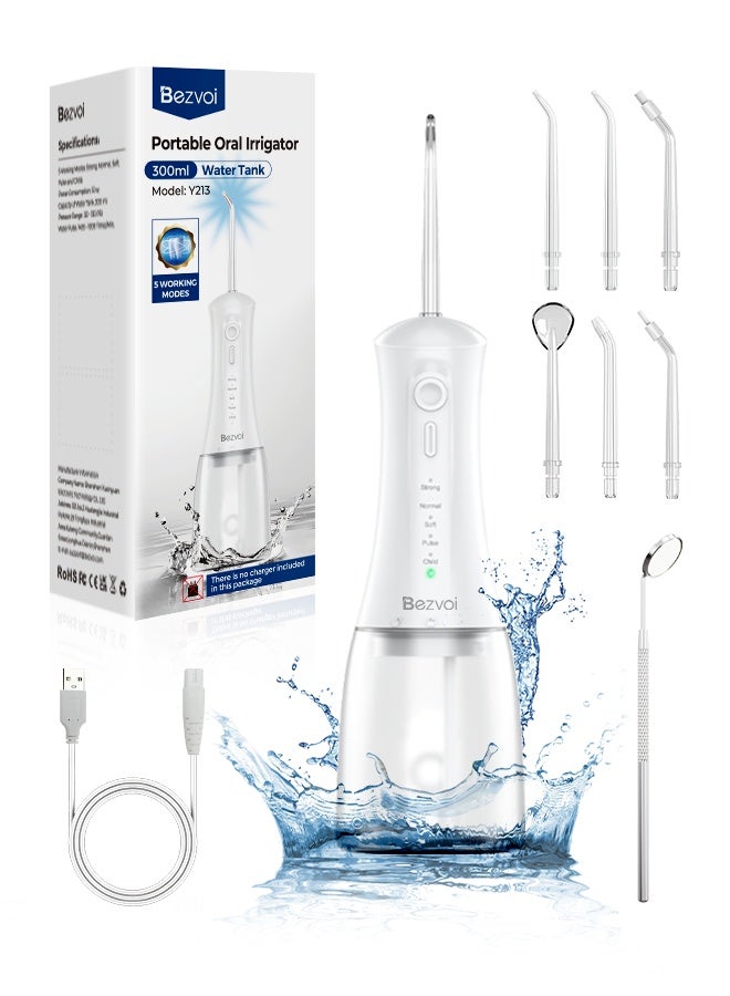 Bezvoi Portable Water Flosser – Cordless, 5 Modes, 300ML, IPX7 Waterproof, Rechargeable Oral Irrigator with 6 Tips for Teeth Cleaning - Image 1