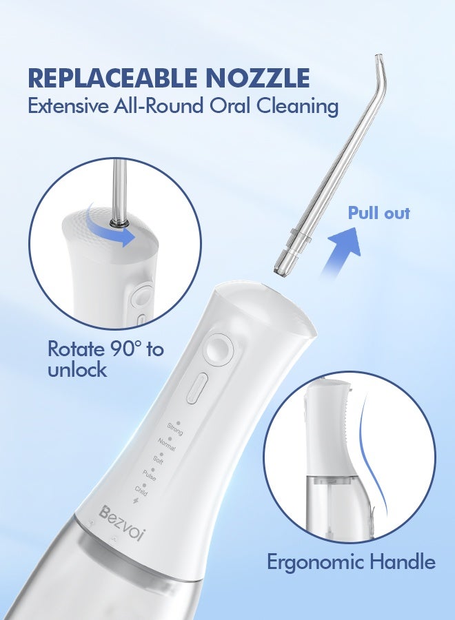 Bezvoi Portable Water Flosser – Cordless, 5 Modes, 300ML, IPX7 Waterproof, Rechargeable Oral Irrigator with 6 Tips for Teeth Cleaning - Image 2