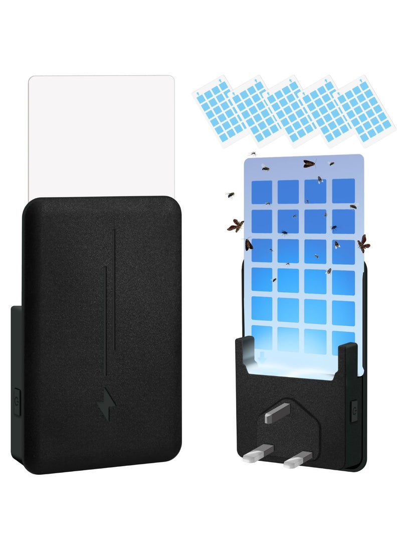Yakiter Fly Insect Trap with 5Pcs Adhesive Cards, Indoor Gnat Catcher Captures Houseflies, Fruit Flies, and Gnats, Plug-in Moths Killer with Night Light for Buzz-free Home（Black） - Image 1