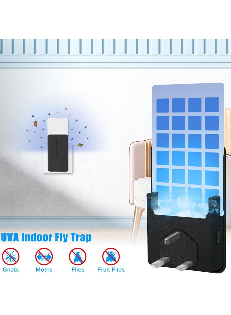 Yakiter Fly Insect Trap with 5Pcs Adhesive Cards, Indoor Gnat Catcher Captures Houseflies, Fruit Flies, and Gnats, Plug-in Moths Killer with Night Light for Buzz-free Home（Black） - Image 2