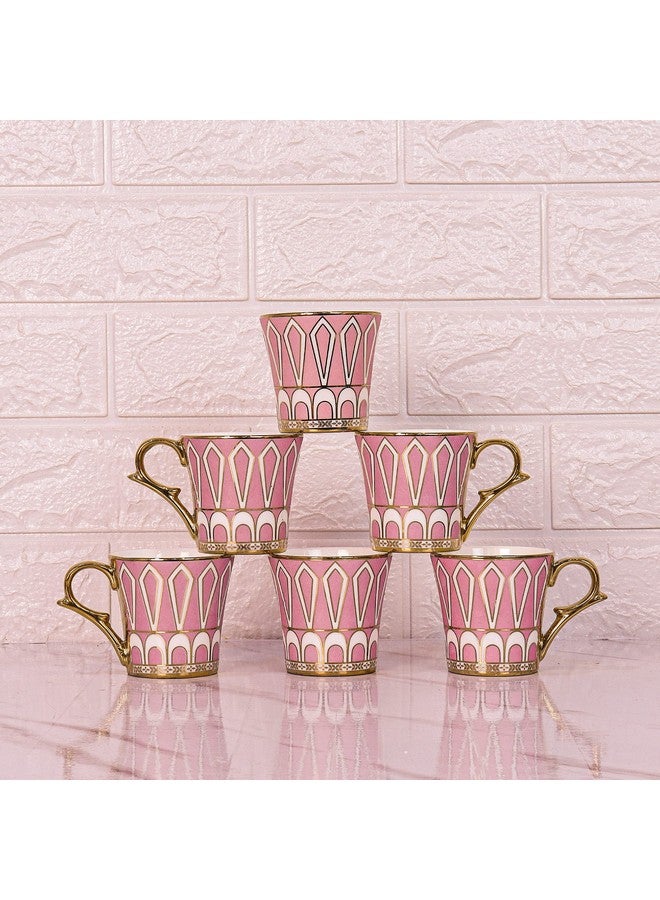 Femora Ceramic Dropped U Scale Pattern Gold Line Coffee & Tea Cup | Finest Premium for Tea/Coffee/Hot Drinks | Set of 6 | Capacity- 160 ML |(Not Microwave Safe) - Image 1