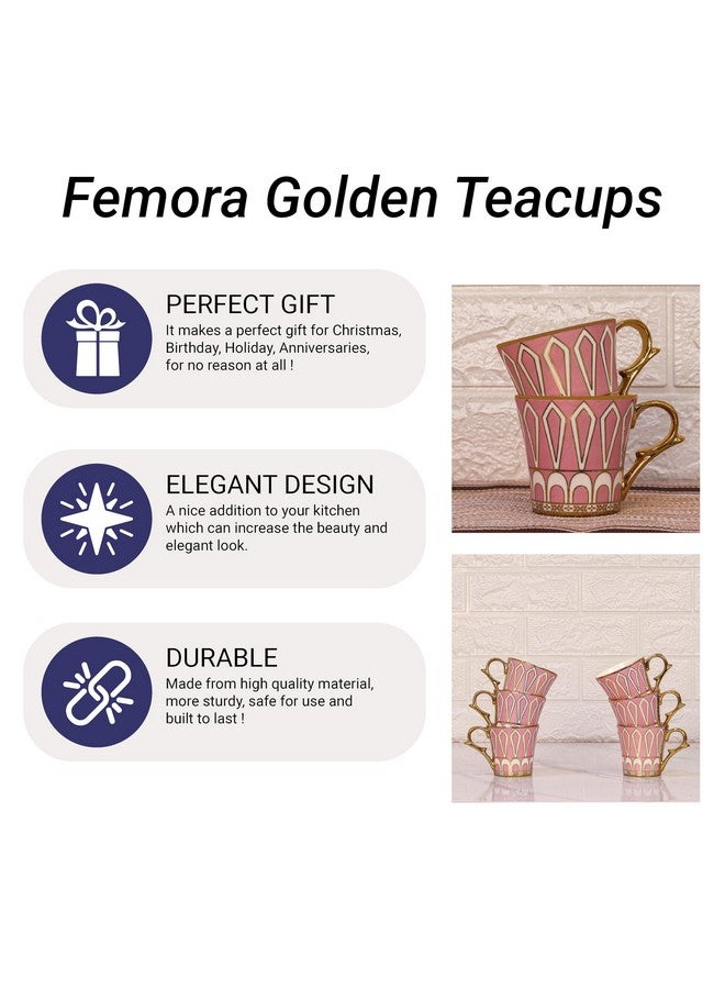 Femora Ceramic Dropped U Scale Pattern Gold Line Coffee & Tea Cup | Finest Premium for Tea/Coffee/Hot Drinks | Set of 6 | Capacity- 160 ML |(Not Microwave Safe) - Image 5