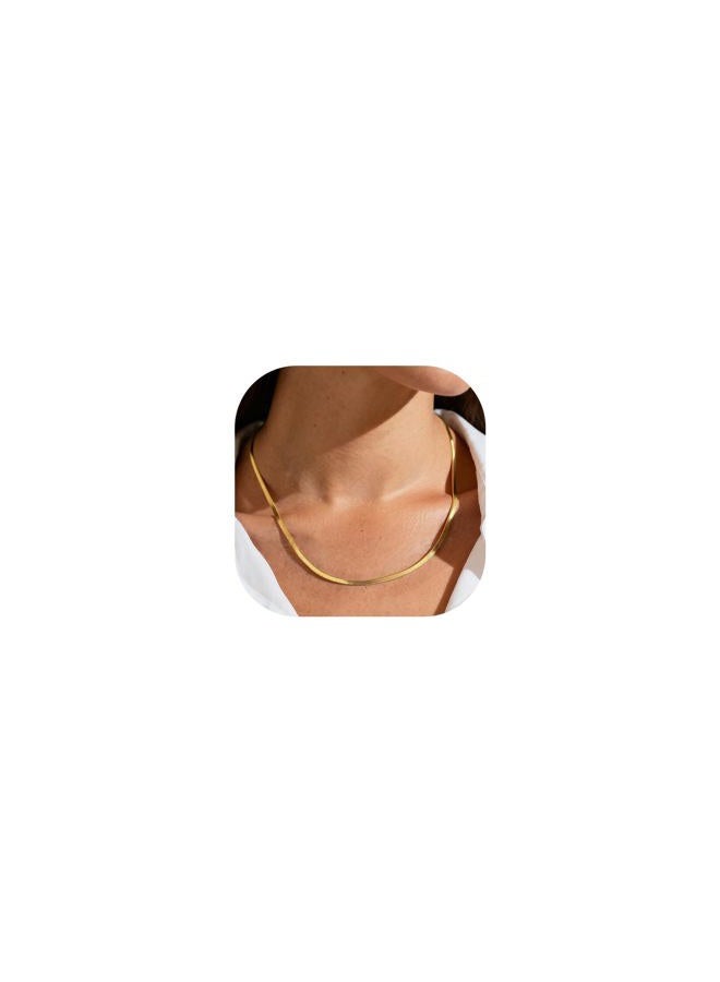 ChainsPro Gold Snake Chain Choker Necklace Women 12inch+9cm Chic Choker Chain Layered Necklace Flat Chain - Image 1
