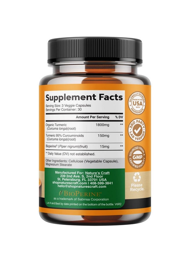 Natures Craft - Turmeric Curcumin With Black Pepper Extract Joint Health Turmeric Supplement With 95% Curcuminoids Daily Joint Support Supplement With Turmeric Curcumin With Bioperine For Enhanced Absorption - Image 1