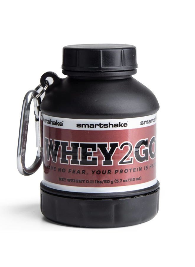 SmartShake Whey2Go Black Protein Powder Storage Container 50g – BPA Free Shaker Bottle Funnel for Whey Protein Powder + Protein Shakes 110ml, DC Comics Batman Gifts for Men (Black) - Image 1