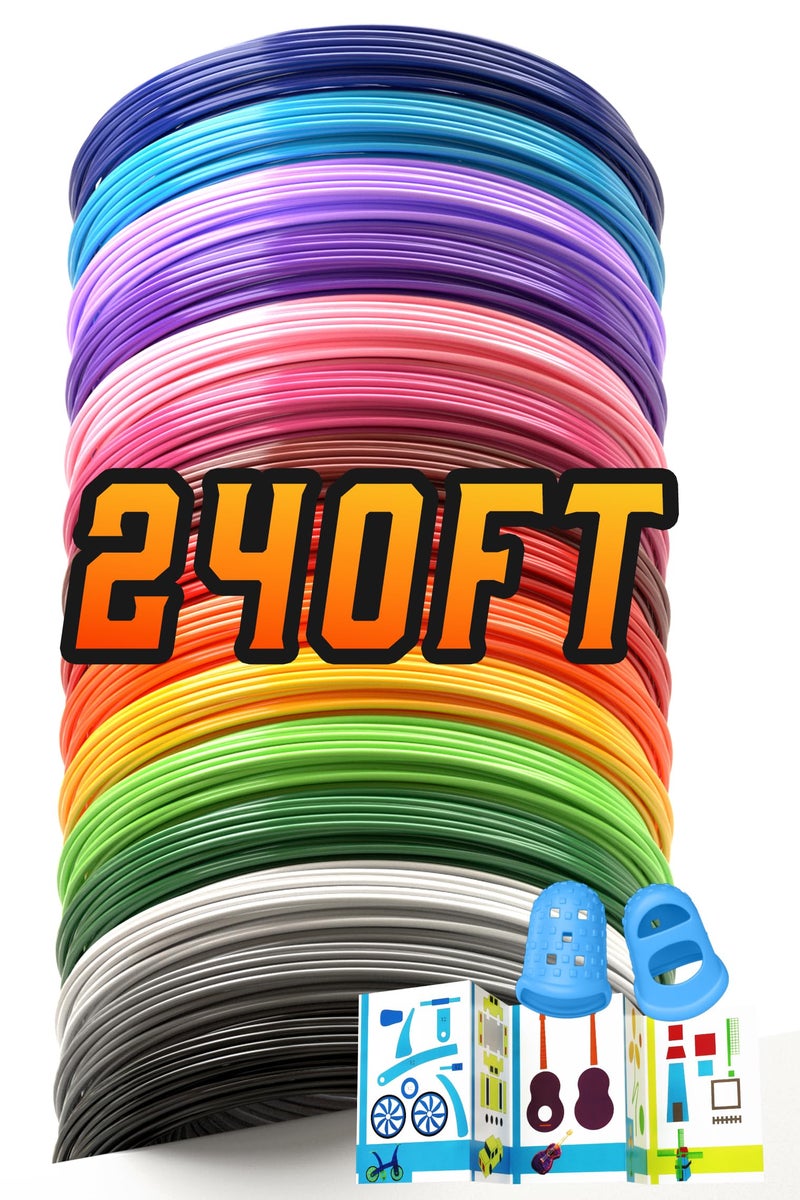 YEETIN 1.75mm 3D Pen Filament Refills Compatible with SCRIB3D P1/ADV MYNT3D Basic/Super/Pro, 15 Colors, 240ft, 16ft per Color, Comes with 2 Finger Caps & Stencil - Image 1