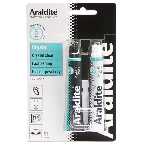 Araldite Clear Epoxy Adhesive 5 Minute Fast Setting 2-Part Epoxy Glue. Solvent-Free Professional Grade Strength for Invisible Joins. Clear Resin for Glass and Jewellery. Crystal Clear, 2 x 15ml - Image 1