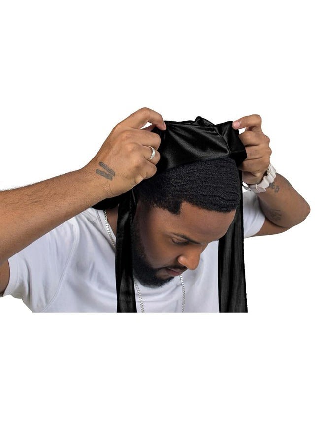 ForceWave Silky Durag for Men Wave Cap Satin Dorag for Men Women 360 Wave Black - Image 2