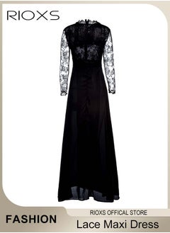 RIOXS Women's Elegant Dresses, Lace Long Sleeve Dress, Ladies Chiffon Maxi Dress, Evening Dresses For Party Wedding And Special Occasions, Formal Long Dress For Women  - Image 2