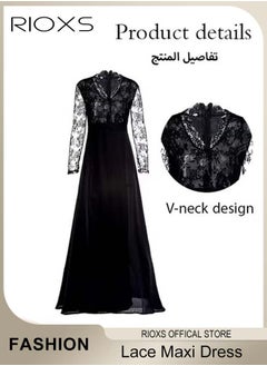RIOXS Women's Elegant Dresses, Lace Long Sleeve Dress, Ladies Chiffon Maxi Dress, Evening Dresses For Party Wedding And Special Occasions, Formal Long Dress For Women  - Image 3