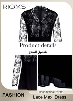 RIOXS Women's Elegant Dresses, Lace Long Sleeve Dress, Ladies Chiffon Maxi Dress, Evening Dresses For Party Wedding And Special Occasions, Formal Long Dress For Women  - Image 4