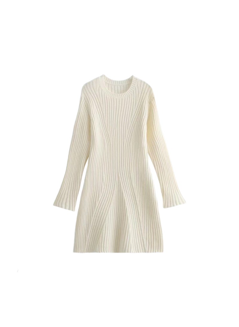 Generic - Womens Fashion European and American Speed Selling Export ZR Inventory New Style Screw Threadknit Dress Wholesale Ivory white - Image 1