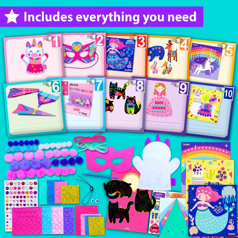 KRAFUN My First Craft Workshop Art and Craft Kit for Kids - Projects in 10 Envelopes, Unicorn, Mermaid, Princess & Llama Crafts, Creative Educational Activities Girls Toddlers Ages 3 4 5+ - Image 2