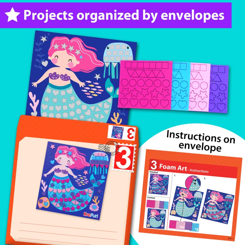 KRAFUN My First Craft Workshop Art and Craft Kit for Kids - Projects in 10 Envelopes, Unicorn, Mermaid, Princess & Llama Crafts, Creative Educational Activities Girls Toddlers Ages 3 4 5+ - Image 5