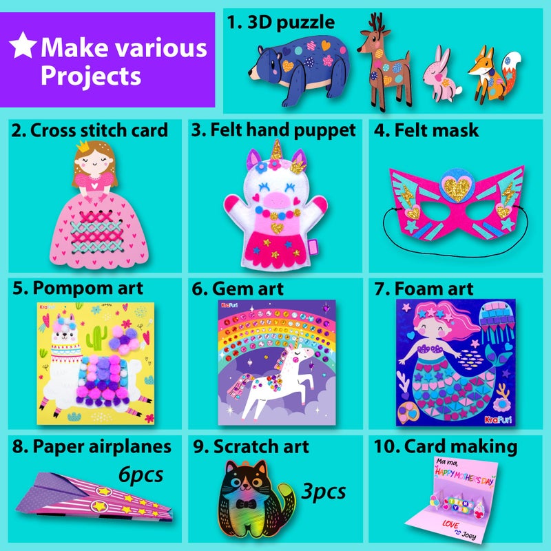 KRAFUN My First Craft Workshop Art and Craft Kit for Kids - Projects in 10 Envelopes, Unicorn, Mermaid, Princess & Llama Crafts, Creative Educational Activities Girls Toddlers Ages 3 4 5+ - Image 3