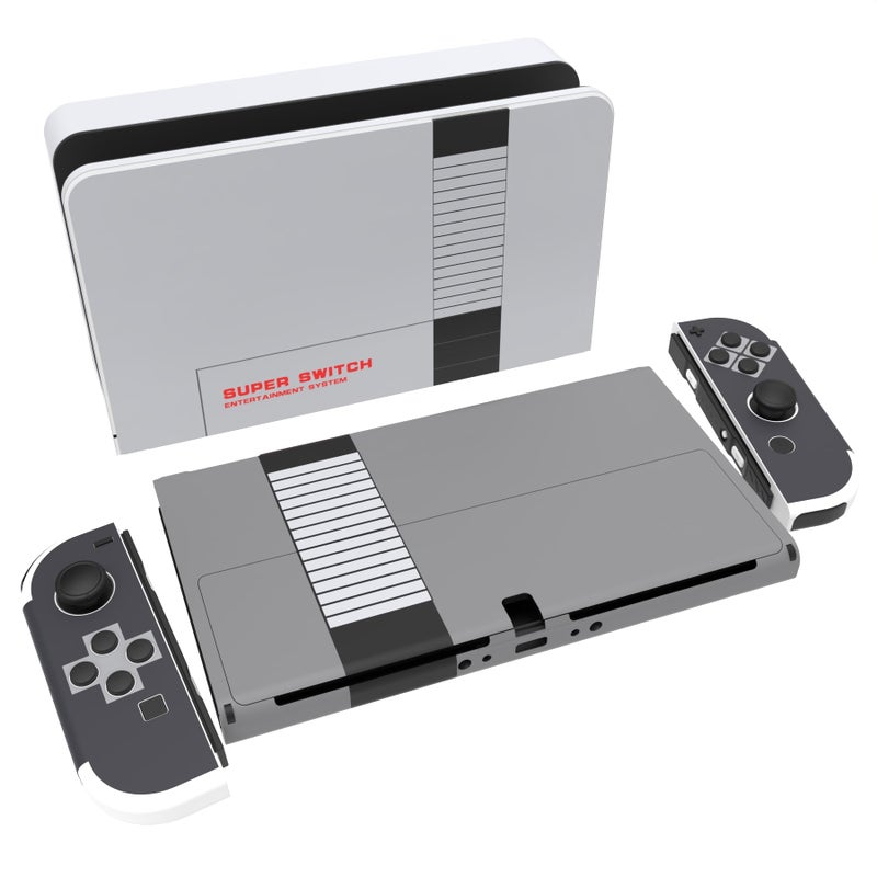 PlayVital Full Set Protective Stickers for Nintendo Switch OLED Model, Customized Vinyl Decal Skins for Switch OLED Console & Joycon & Dock & Grip - Classics NES Style - Image 1