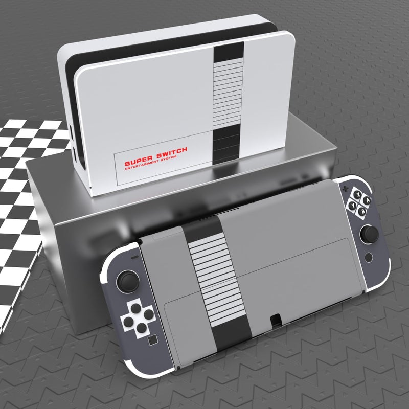 PlayVital Full Set Protective Stickers for Nintendo Switch OLED Model, Customized Vinyl Decal Skins for Switch OLED Console & Joycon & Dock & Grip - Classics NES Style - Image 2